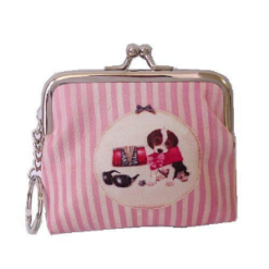 Pink Striped Puppy Coin Purse
