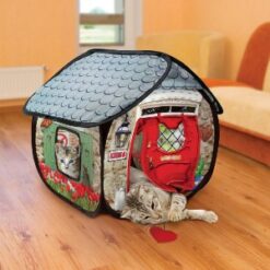 cat peeking out of Play Spaces Bungalow