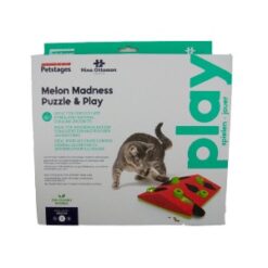 Melon Madness Puzzle & Play Feeder box cat playing