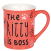 The Kitty is Boss Mug Red with black paw prints