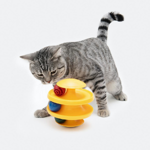 Yellow ball cat toy with round colorful moving pieces