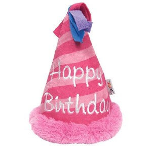 pink birthday hat dog toy