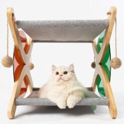 Double story cat bed with white cat