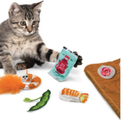 cat playing with Sushi mat
