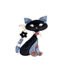 Deep Black & Silver Accent Magnetic Cat Pin